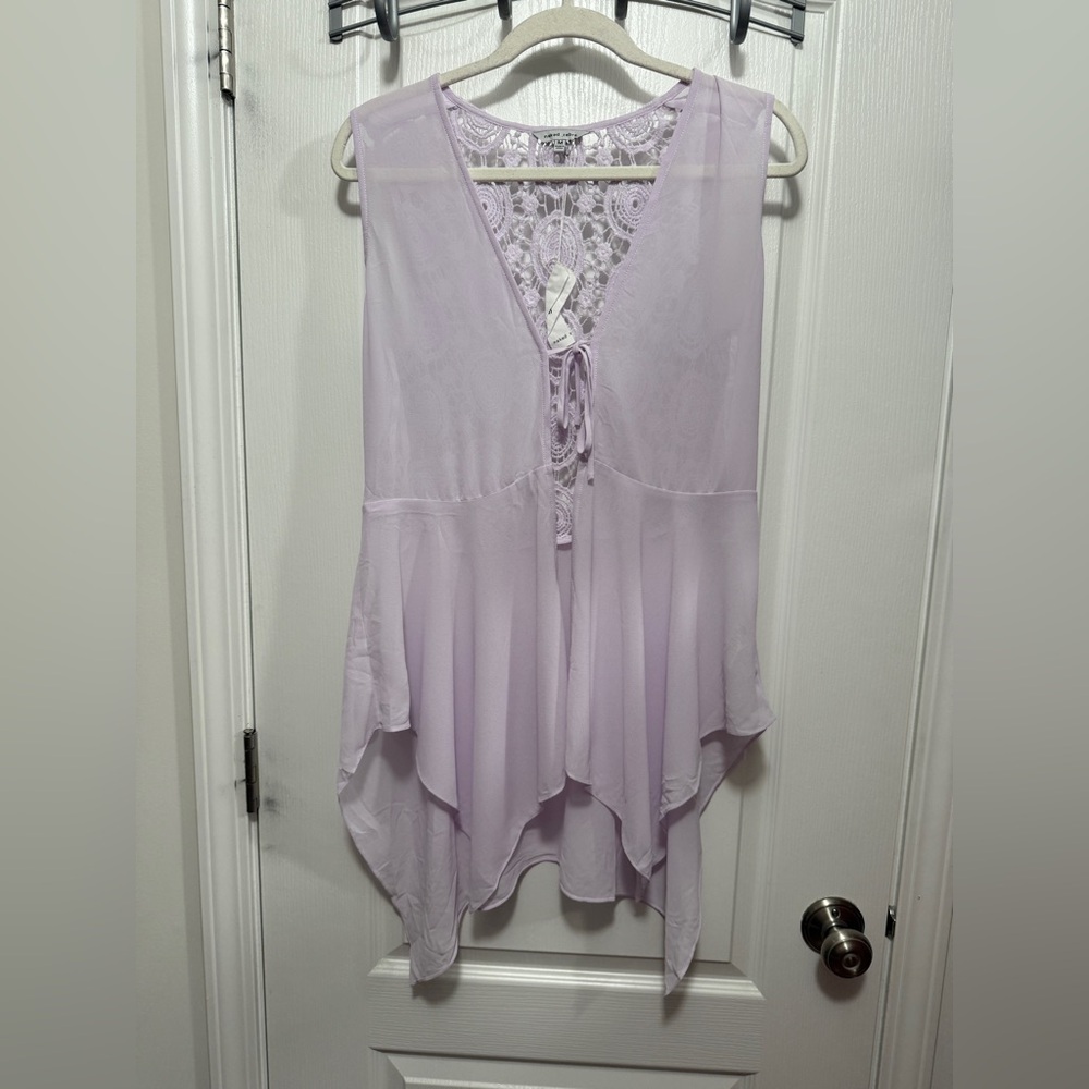 Naked Zebra babydoll lingerie nightie Crochet Lace Sheer M Tie Front Fairy NWT